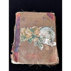Antique Victorian CLOTH Scrapbook Album 30pg Ephemera Die Cut Paper Trade Cards
